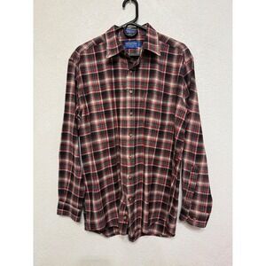 Sir Pendleton 100% Wool Button Down Men's XL Long Plaid Red Brown Cream Mixed